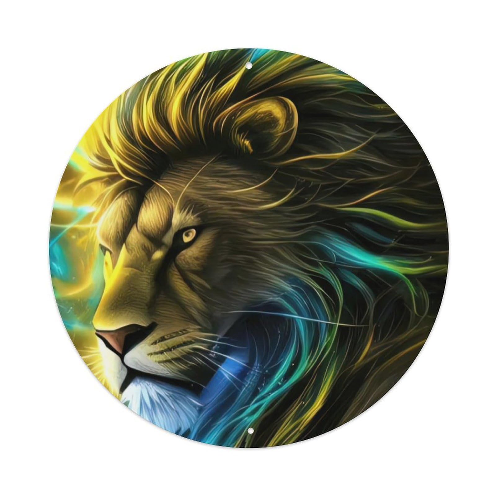 Wildlife Artwork The Lion in The Golden Light Vintage Metal Tin Sign Plaque Wall Decor for Cafe, Club, Garden Round Metal Poster 8x8Inch