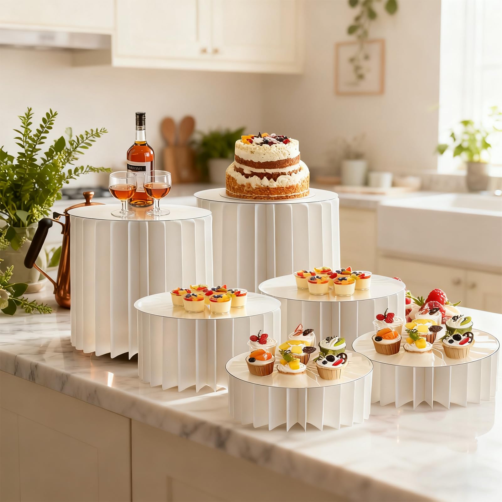 Lot de 6 Presentoir Aperitif Buffet Pliable, 5cm, 10cm, 20cm Rehausseurs de Buffet, Présentoirs à Gâteaux Pliables en Acrylique et Carton, pour Gâteaux, Desserts, Pâtisseries, Bijoux, Mariages