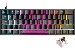 UK Layout 60% Mechanical Gaming Keyboard Type C Wired 61 Keys LED USB Waterproof Keyboard 14 Chroma RGB Backlight Anti-ghosting Keys+Extra Keycaps for Computer/PC/Laptop/MAC (Black/Brown Switch)