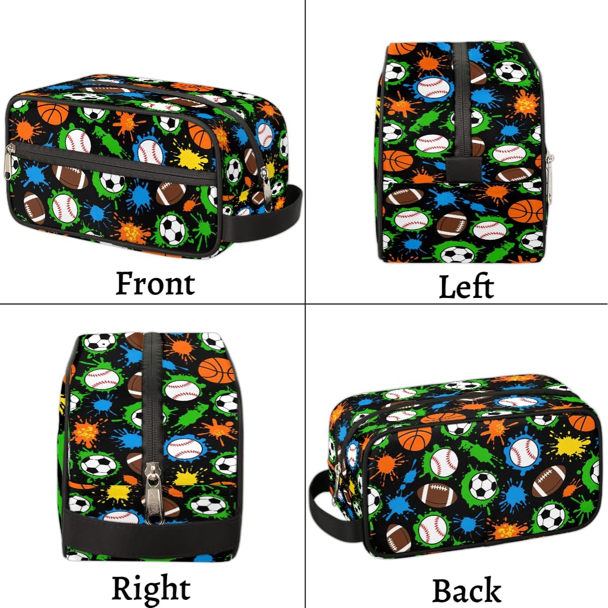 Colorful Splashes Sports Balls Pattern Kids Toiletry Bag for Boys Girls, Cosmetic Makeup Bag with Handle, Travel Shaving Kit Organizer, Waterproof Portable Wash Bag for Gym Vacation Camping Sports