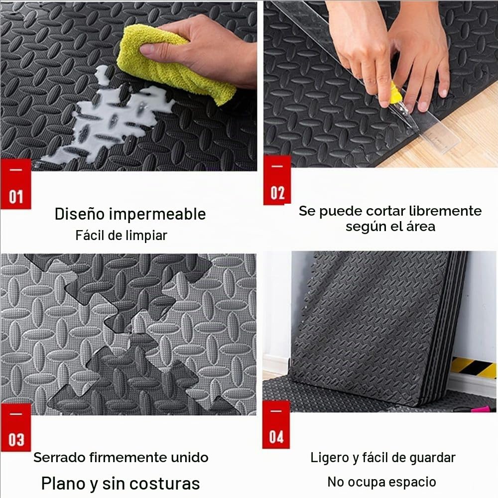 Suelo Gimnasio,Suelo Gym,Suelo Gimnasio Caucho,48 PCS,30x30cm,Antideslizante,Protección de Goma Espuma,Adecuado para Deportes,Yoga,Fitness,Protección contra Caídas,al Aire Libre,de EVA,Negro