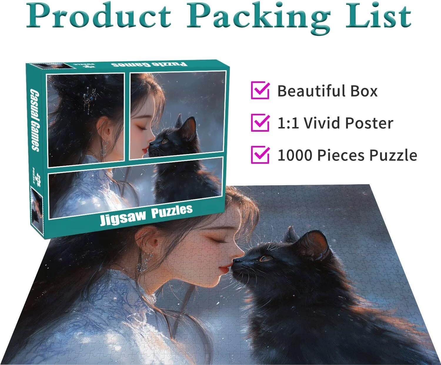 Puzzle Erwachsene 2000 Teile Frau Katze Educa Jigsaw für Kinder ab 8 Jahren Mädchen Jungen, Erwachsene Impossible Klassische Puzzles Schwer, Anspruchsvoll Spielspaß, Als Familienspiel 70x99cm t-828