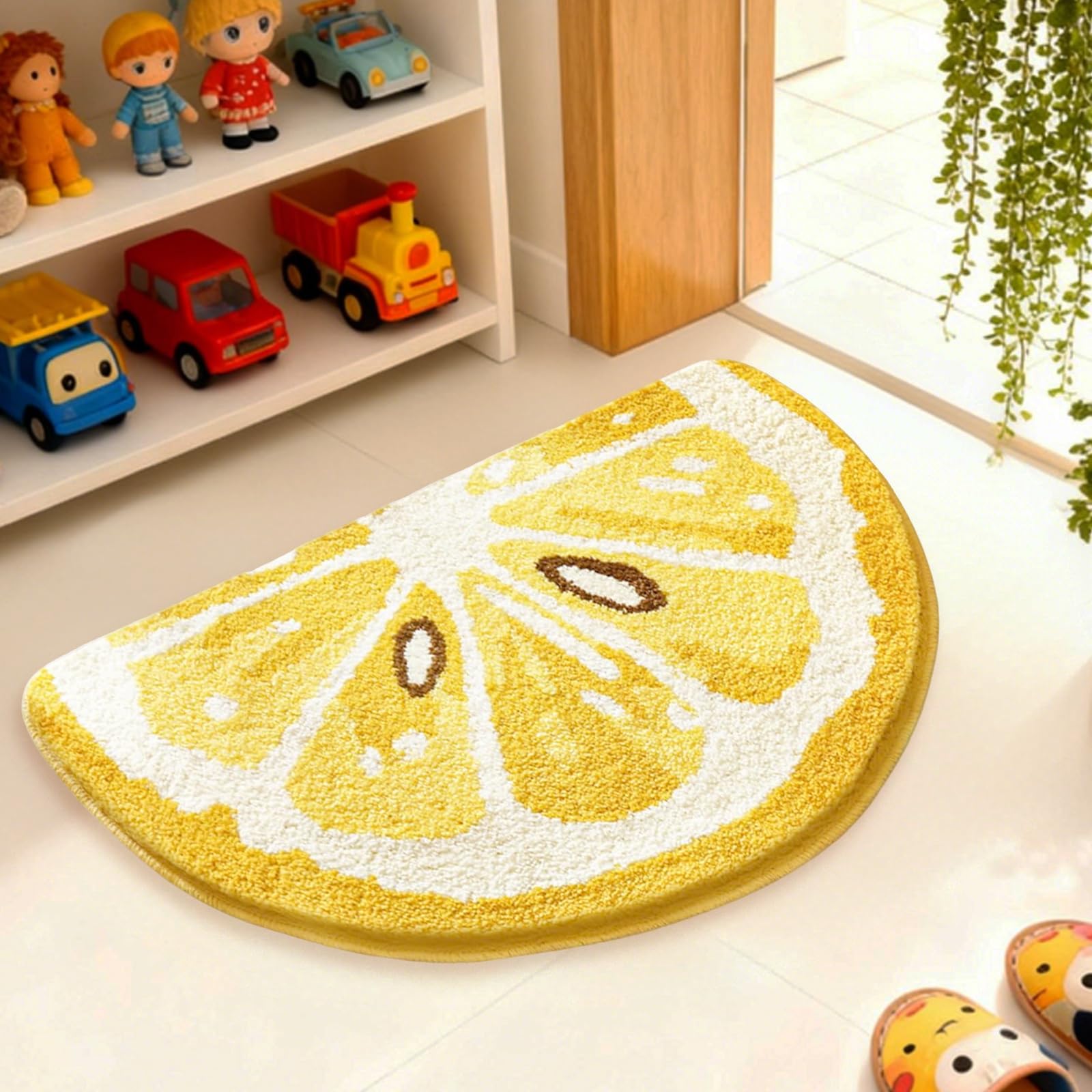 Zitronen Motiv Badematte Anti-Rutsch, Weicher Badezimmer Teppich aus Samt, Saugstark & Waschbar Gelb 45 x 80 cm