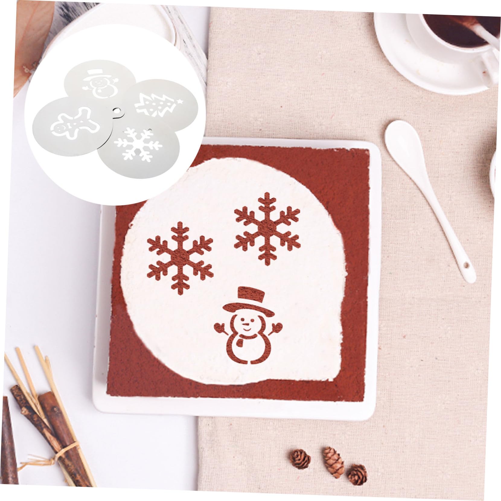 Cabilock 3 Set Setaccio Per Glassa Natalizia Modelli Di Cioccolato Per Torte Al Formaggio Stampini Per Mousse Stencil Per L'arte Del Caffè Acciaio Inossidabile Silver 4 Pezzi * 3
