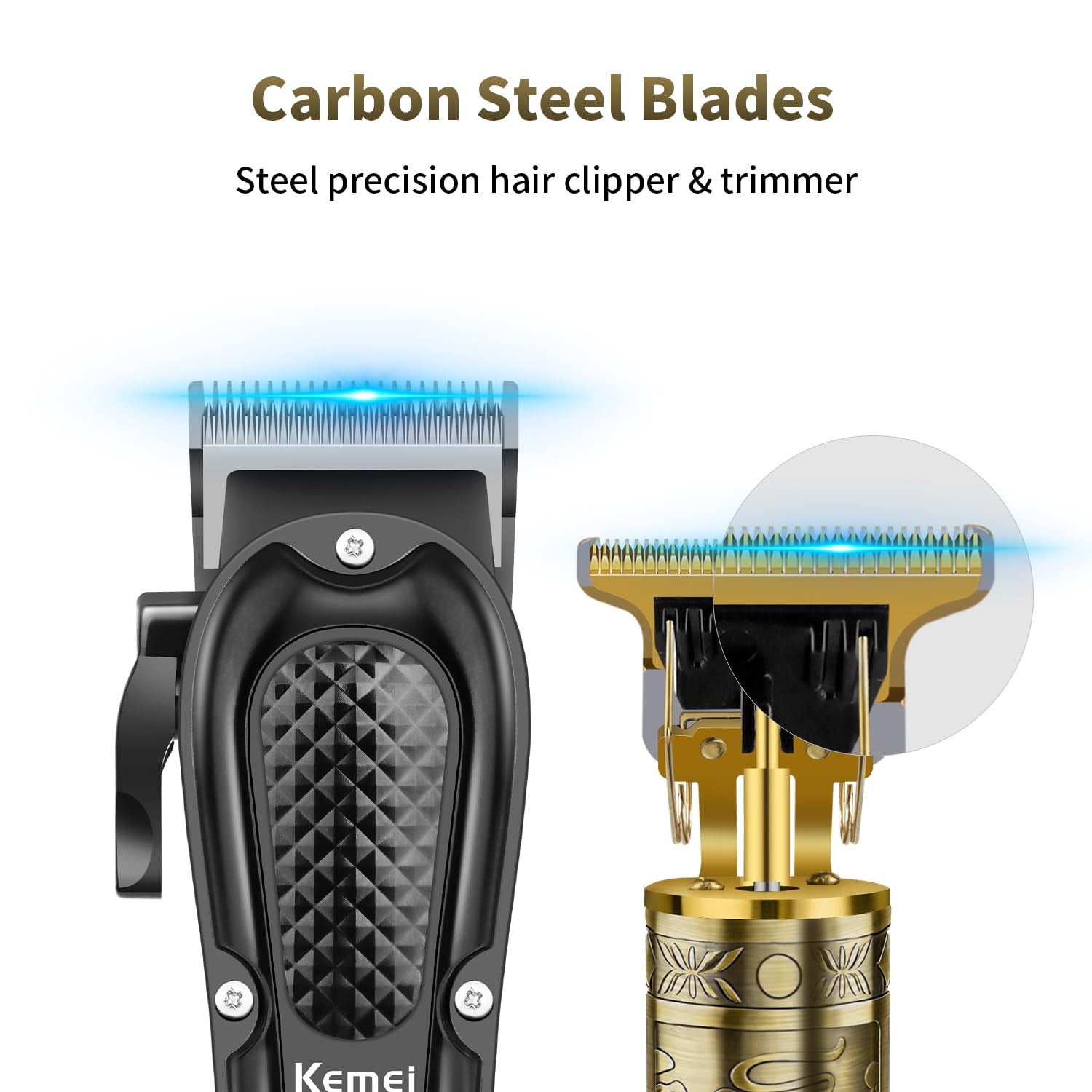 KEMEI Profi Haarschneidemaschine für Männer, Schnurloser Kompletter Barber Clipper T-Blade Barttrimmer Folienrasierer Set, Elektrisches Haarschneider Full Kit mit 10 Führungskämmen