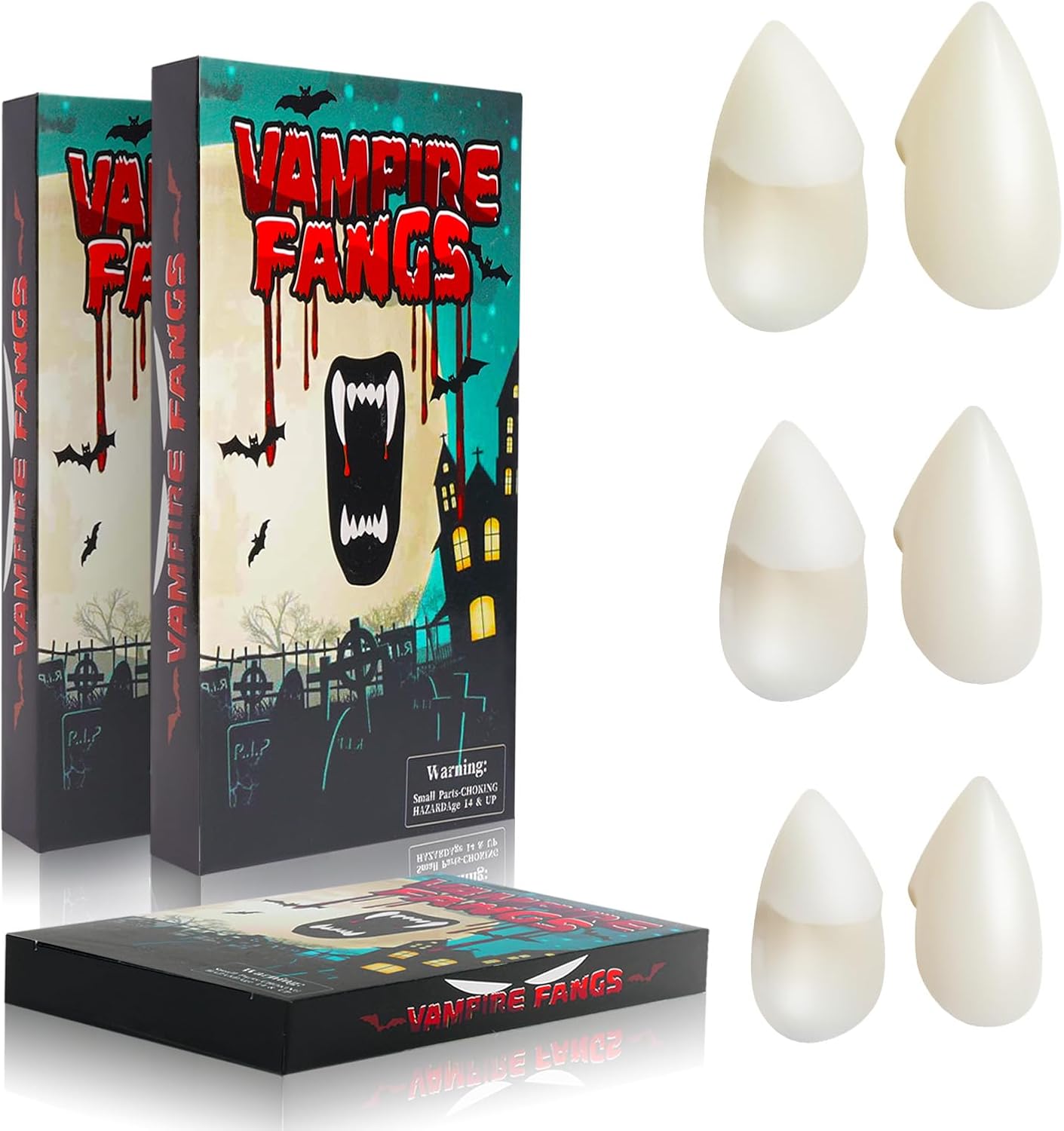 YVELINES 3 Sizes Vampire Teeth Fangs with Upgraded Reusable Adhesive, Vampire Fang for Adults, Realistic Vampire Teeth and Fake Fangs, Halloween Realistic Vampire Fang (15 17 19)