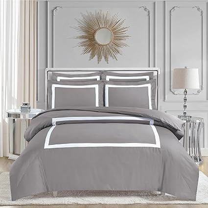 Majestic Giftware Madison Linen 4 Pcs 48" Twin Size Bedding Set (BL1-48T-3-4pcs) Province Hotel Collection-Taupe-White Tape 400 TC Cotton Sateen | 1 Fitted Sheet, 1 Duvet, 2 Pillowcases