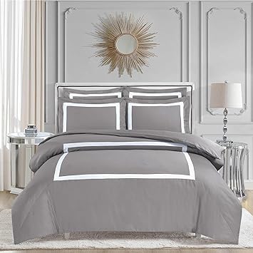 Majestic Giftware Madison Linen 4 Pcs 48" Twin Size Bedding Set (BL1-48T-3-4pcs) Province Hotel Collection-Taupe-White Tape 400 TC Cotton Sateen | 1 Fitted Sheet, 1 Duvet, 2 Pillowcases