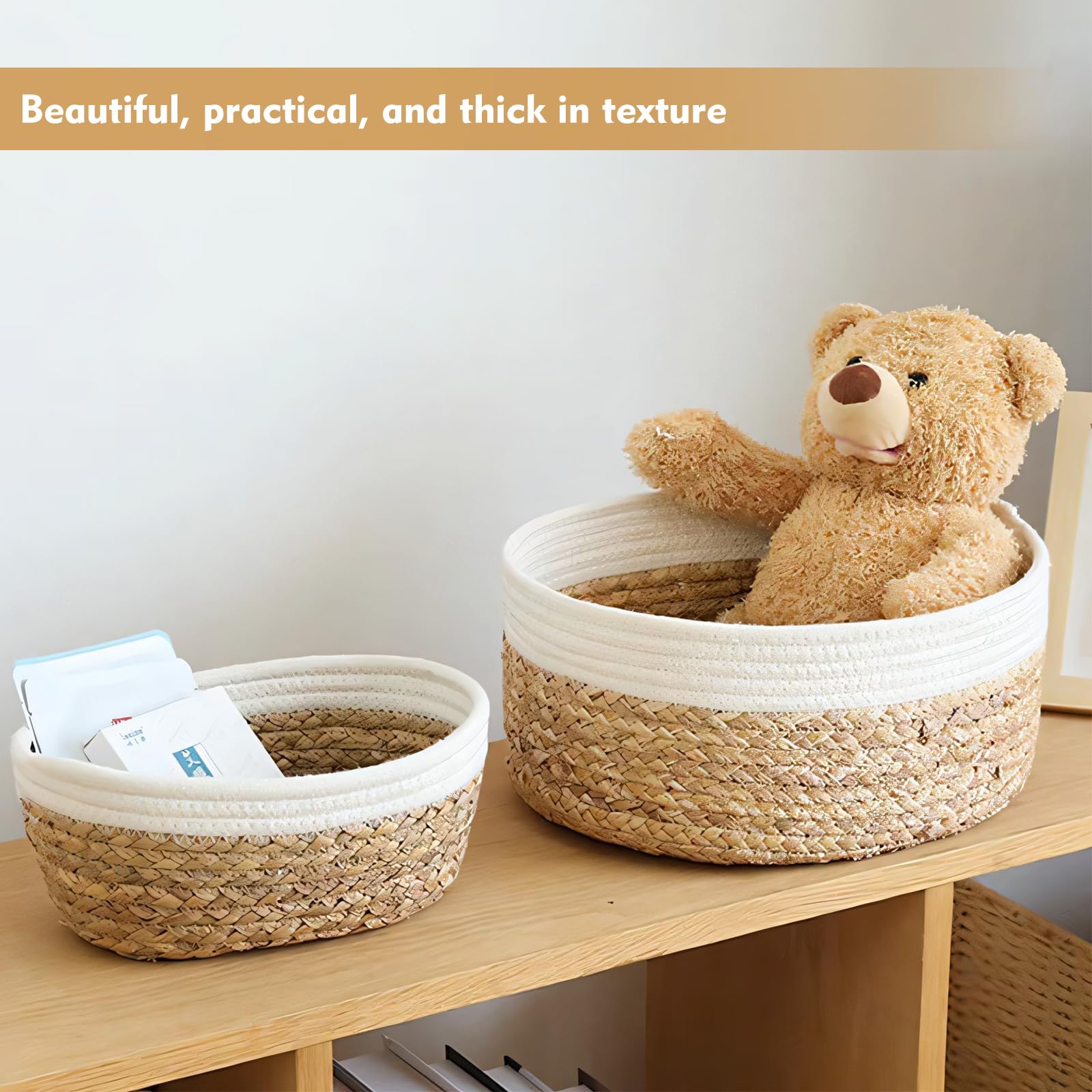 Lot De 4 Paniers Tressés Main En Jacinthe D'Eau Et Coton - Rangement Déco Pour Maison