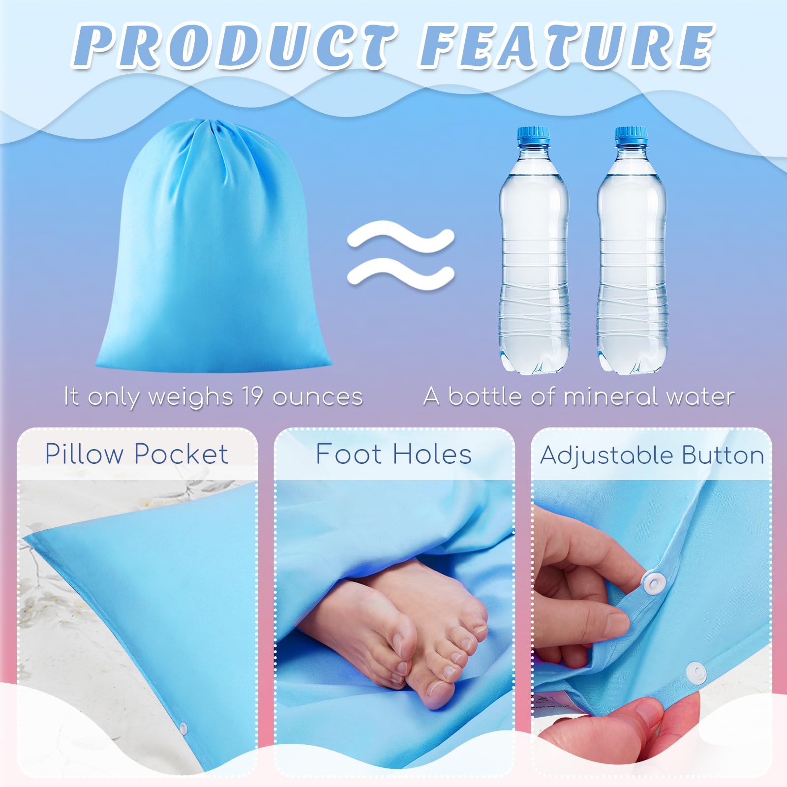 Irenare Lot de 2 sacs de couchage autobronzants pour voyage, randonnée, hôtels (rose, bleu)