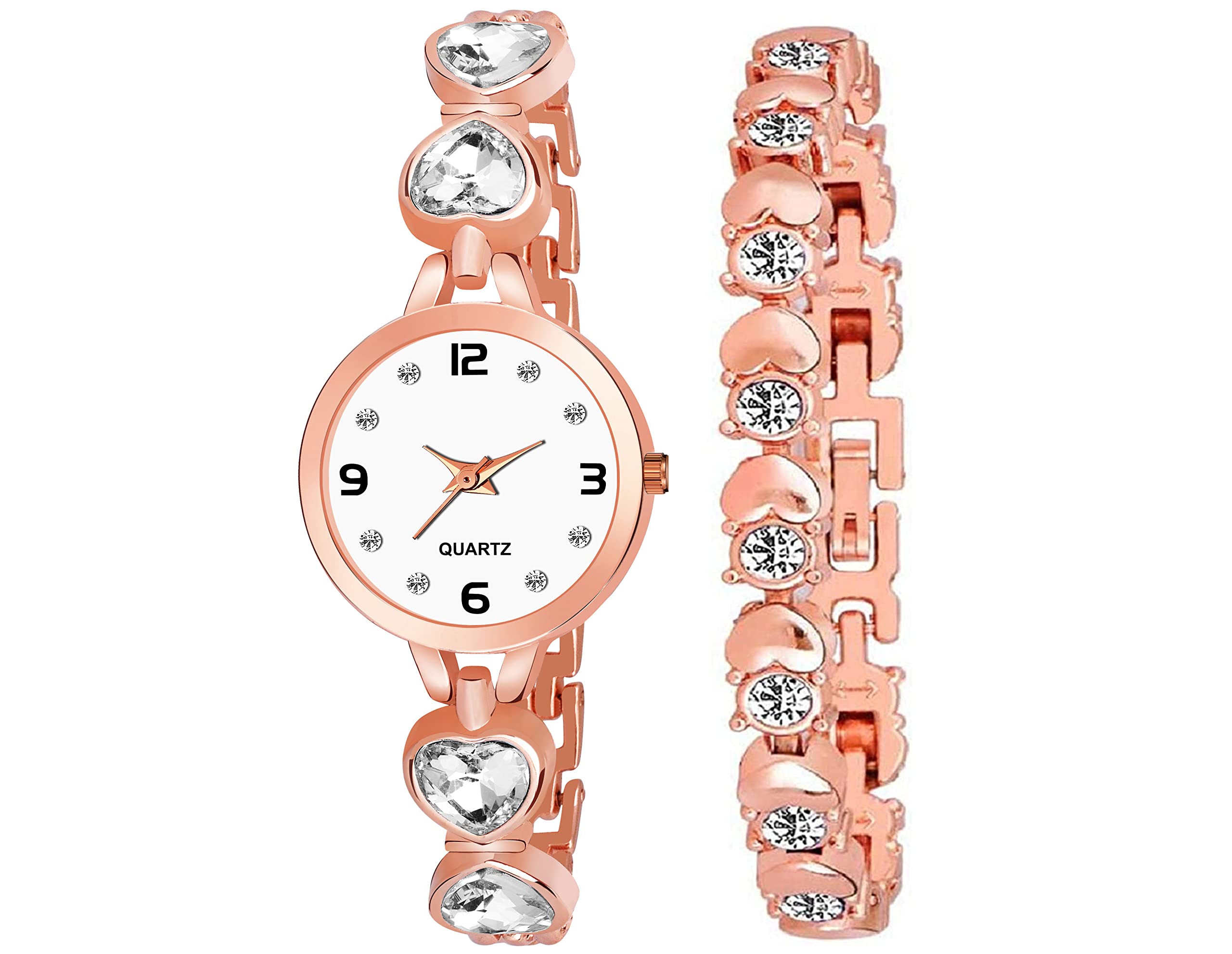 The Shopoholic Analog White Dial Watch with Heart Shape Watches Rosegold Bracelet Combo for Womens and Girls Pack of 2 (B09NMKMR6X) Amazon Price History, Amazon Price Tracker