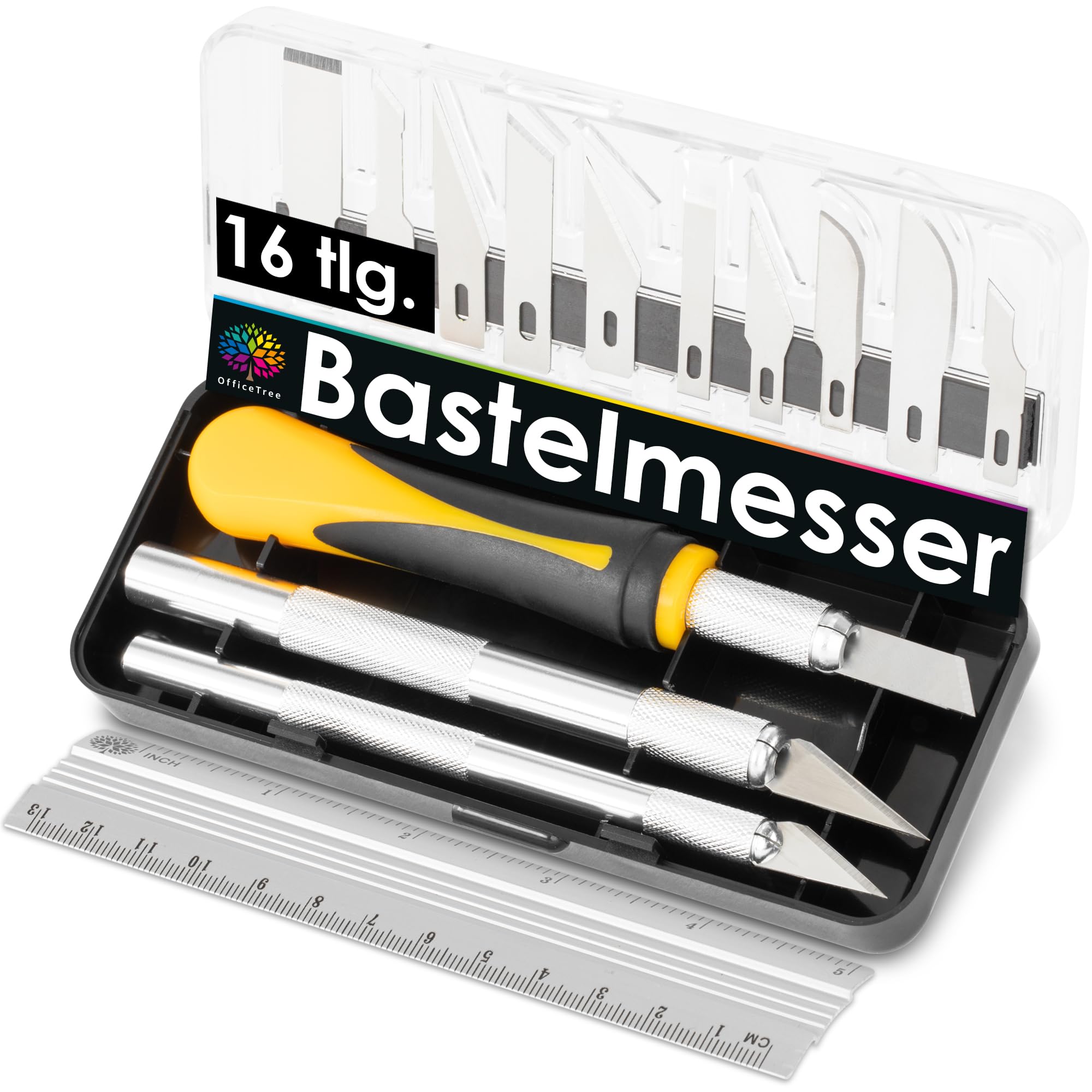 OfficeTree 3x Bastelmesser Skalpell Set 16 tlg. Bastel Zubehör mit 3 verschiedenen Messern und 13 Ersatzklingen - Cuttermesser Basteln als Bastelwerkzeug