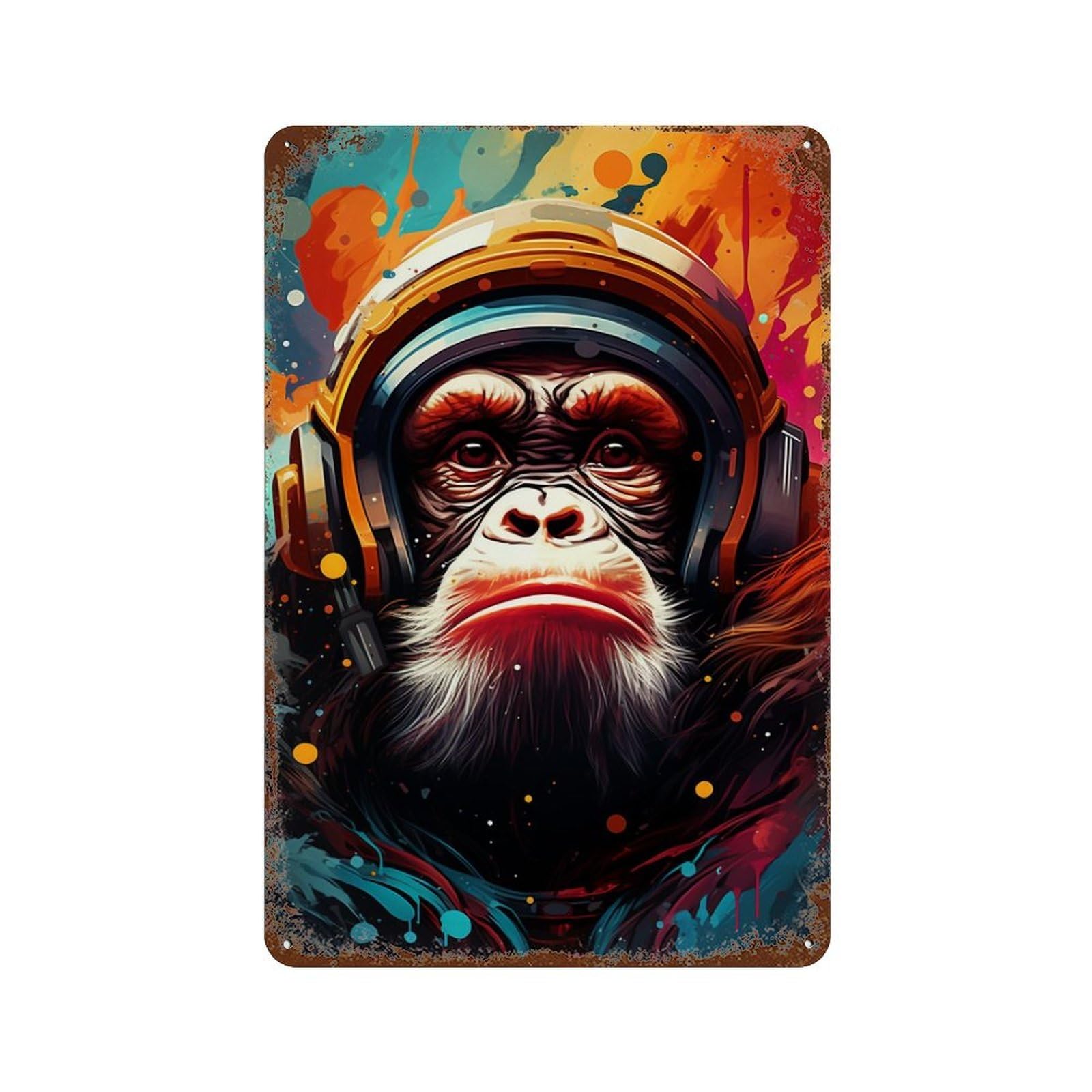 Ape Astronaut Space Suit-7 Rust Effect Tin Sign 11.8"x7.9", Rustic Home Decor for Cafe, Home Bar And Lounge Decor