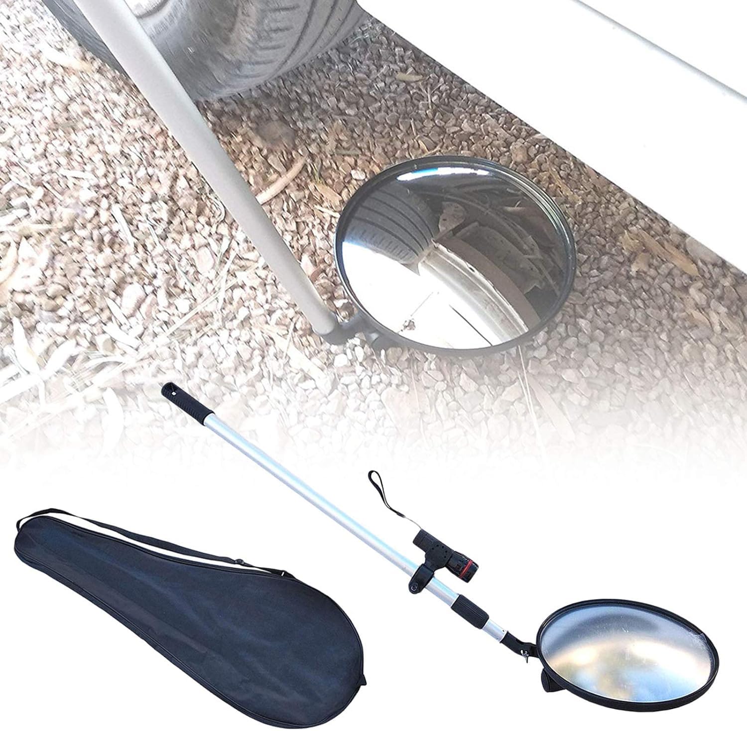 YNIYUJKL Telescopic Security Mirror With Handle,Round/Rectanglevehicle Inspection Mirror With Casters,2X Magnification Convex Mirror,Led Light For Car Truck,16Cmx19Cm,16cmx16cm