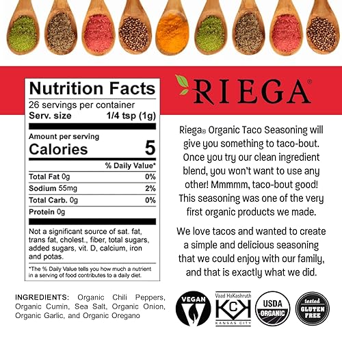 Miniatura 8 de Riega Condimento orgánico para tacos de pescado, tacos de pescado, 0.8 onzas (paquete de 8))