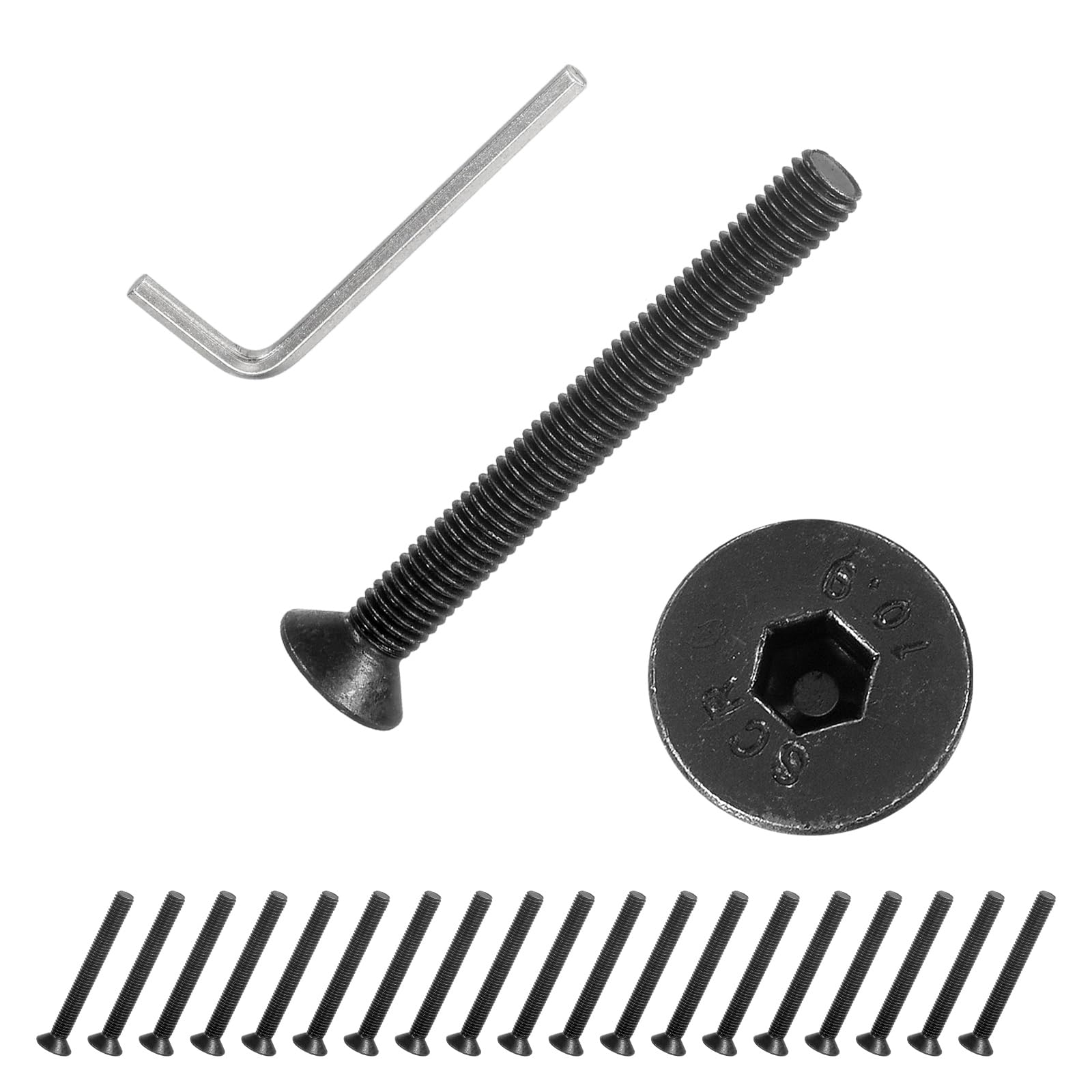PATIKIL M5x45 mm Flat Head Socket Cap Screws, 20 Pcs Carbon Steel Flat Countersunk Bolts Hex Socket Drive Machine Screws Full Thread Grade 10.9 with Hex Spanner, Black
