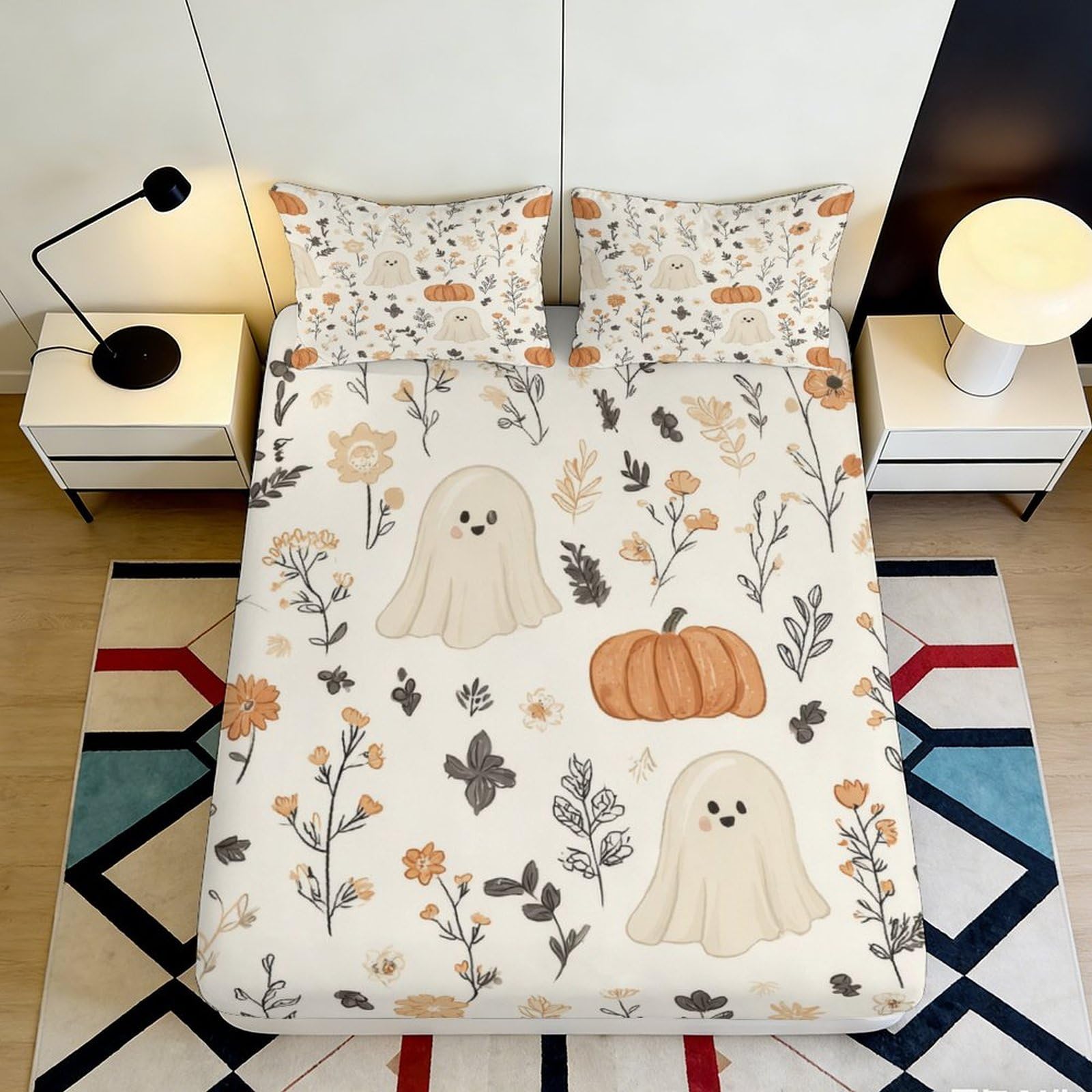 Jqzkxnhpbr Style-10 3D Printed Cartoon Ghost Fitted Sheet Microfiber Soft Breathable Pumpkin Bed Cover For Bedroom Dorm Mattress Protection Decor 90X200x25cm