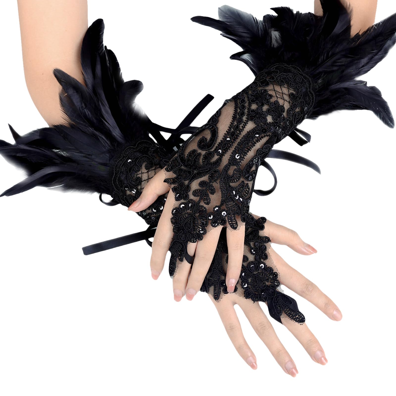 Yolev Guanti Lunghi Neri Senza Dita Da Lavoro In Pizzo Donna Guanti Da Opera Sposa Neri Da Sposa