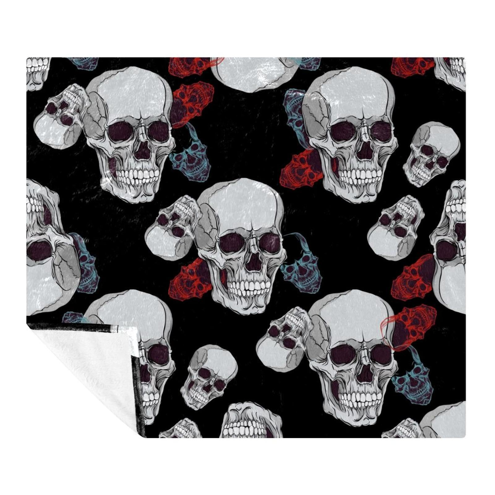 Couverture crâne en microfibre douce et légère, plaid polaire noir 150x130cm