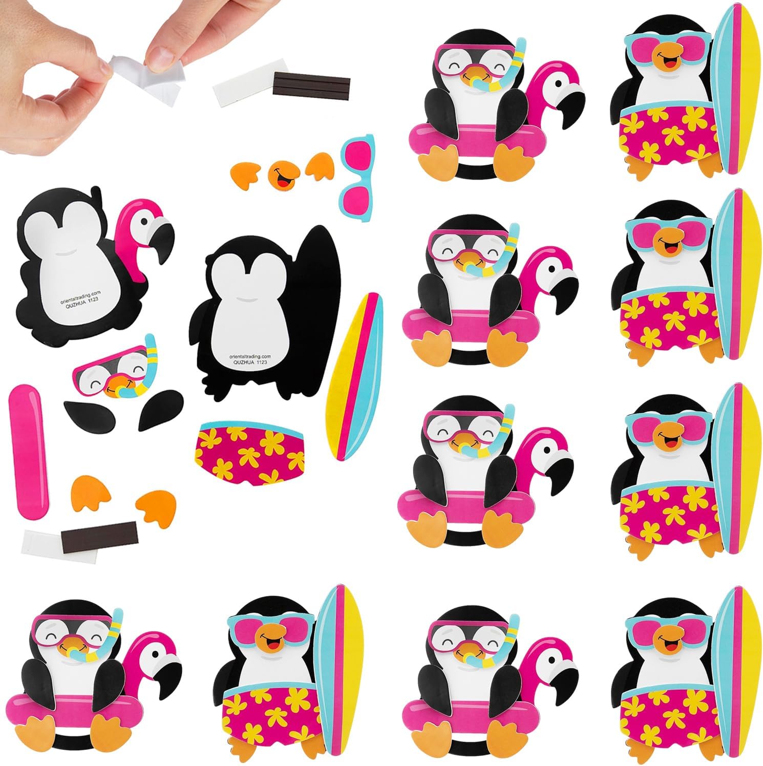 Fun Express Silly Summer Penguin Magnet Foam Craft Kit VBS 2026 - Makes 12