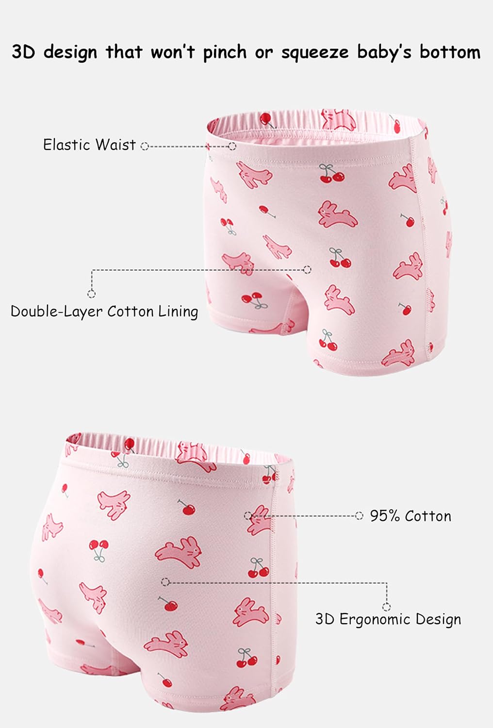 Toddler Girls Boxer Panties Underwear Soft Breathable Elastic Waist Cotton Briefs 4 Piece - Image 4