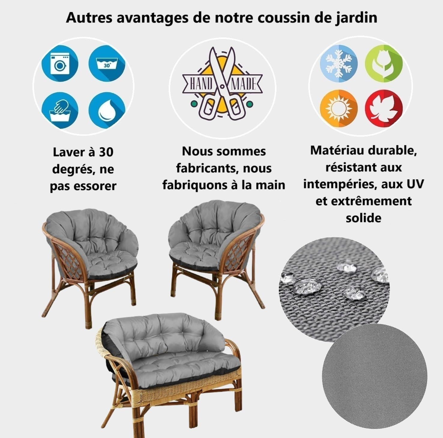 Ensemble de Coussins de Jardin Coussins pour canapé de Jardin Meubles en rotin Cordura pour Utilisation en extérieur Matelassé Confortable Imperméable