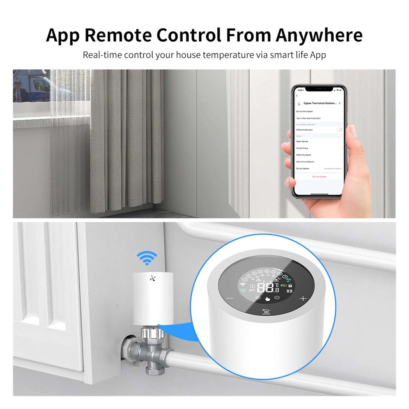 Inteligentny termostat, Inteligentny siłownik chłodnicy Tuya, termostat zaworu TRV automatyczna programowalna kontrola głosowa temperatury dla Alexa Google Home(2Pcs)