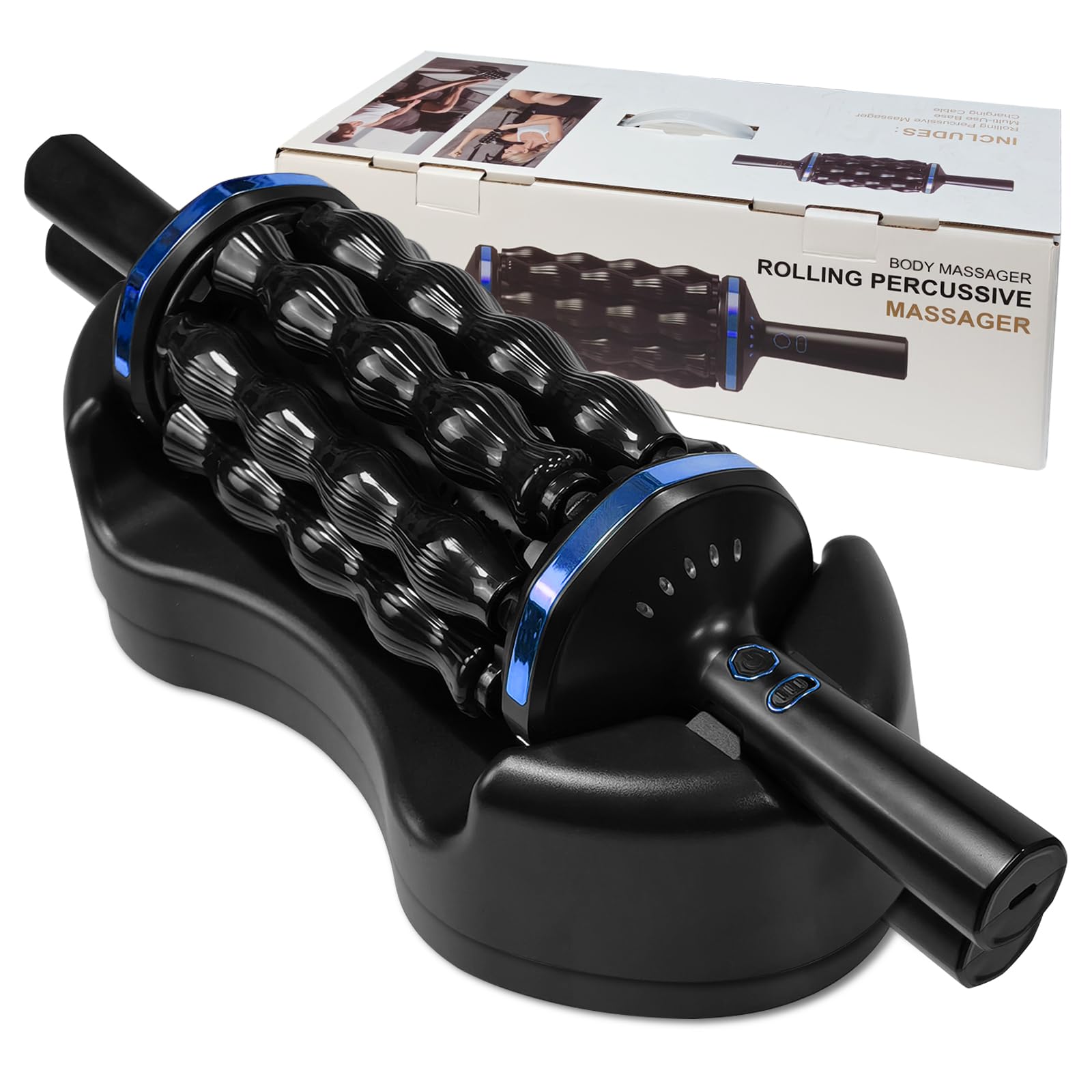 Pistola de Masaje Muscular, Tipo Rodillo Maquina de Masajes Musculares con Rotación Reversible, 3 Ajustes de Masaje, Masajeador Muscular para los Entusiastas del Fitness