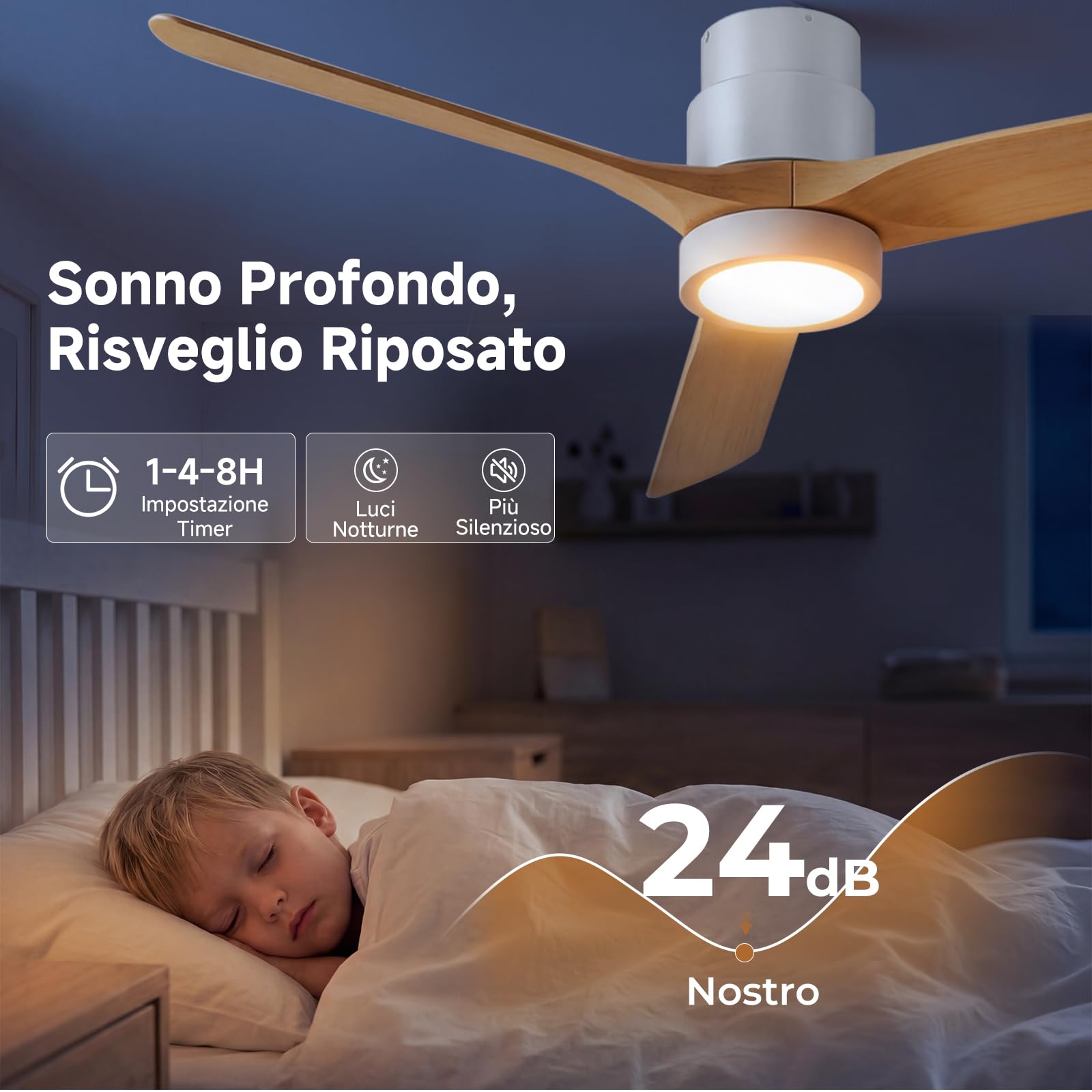 Ateroll Ventilatore Soffitto con Luce Ø132cm, Dimmerabile LED (3000K-6500K), Plafoniera con Ventilatore Telecomando 6 Velocità Timer Adatto per Letto/Soggiorno/Studio/Patio (Bianco)