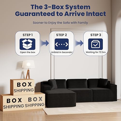 Miniatura 3 de Balshaw - Sofá modular de 108 pulgadas con diván en forma de L, moderno sofá modular tapizado para sala de estar y dormitorio, no requiere montaje