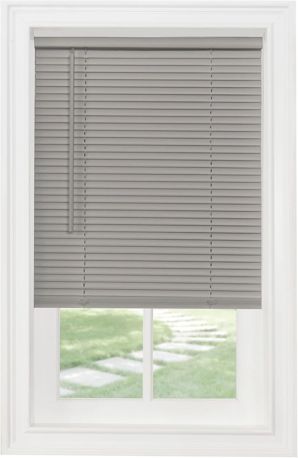 Cordless Light Filtering Window Blinds - 29 Inch Width, 72 Inch Length, 1" Vinyl Slat Size - Grey - GII Morningstar Light Filtering Pull Down Horizontal Window Shades by Achim Home Decor Grey 29"W x 72"H