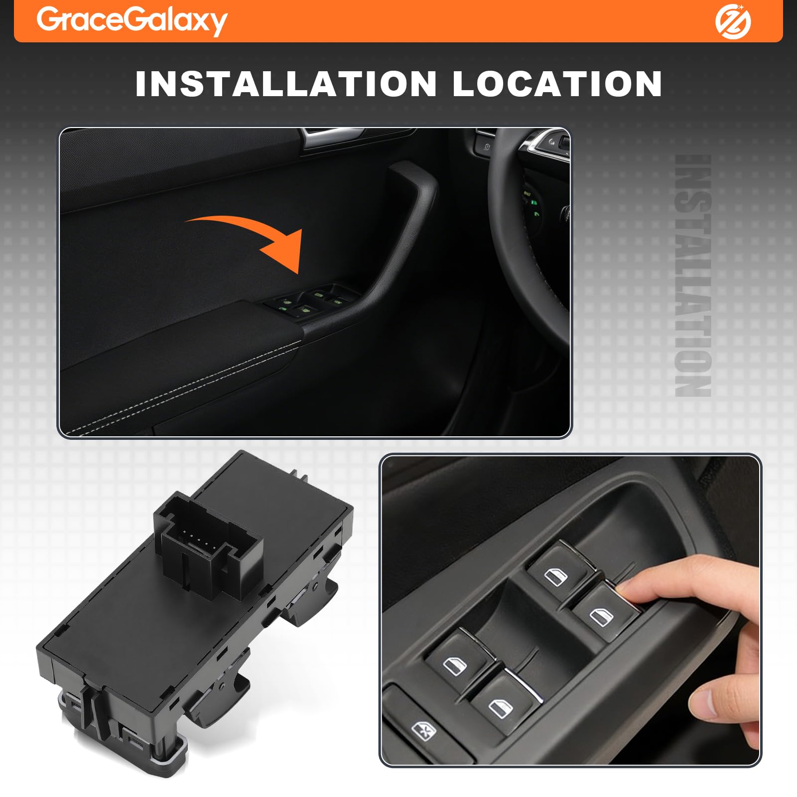 GraceGalaxy Interruptor de elevalunas 5E0959857E delantero izquierdo para S-ko-da O-cta-via 2013-2017, Fabia 2015-,5E0959857 5E0959857A