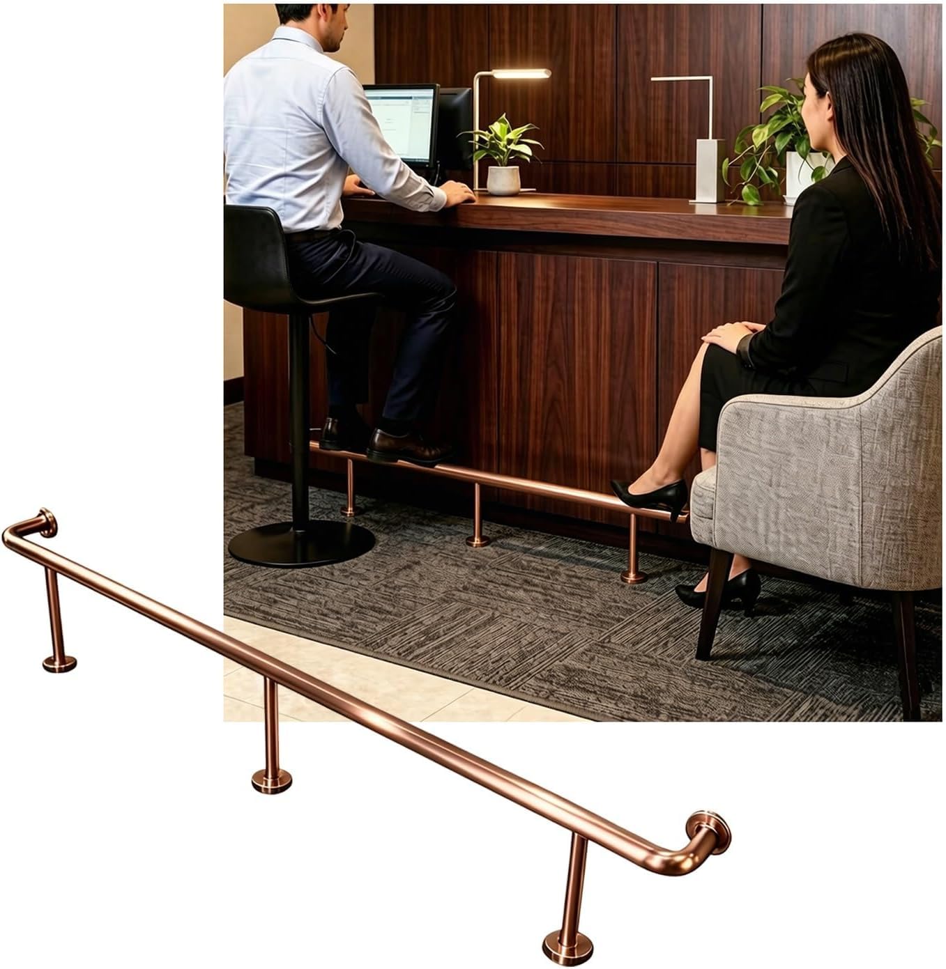 Kanduo Rose Gold Bar Foot Rail Kit Bar Foot Rail Wall Mounted Bar Foot Rail Kit Indoor Bars Feet Rails For Restaurant Kitchen Library(,2.0M/6.56Ft)