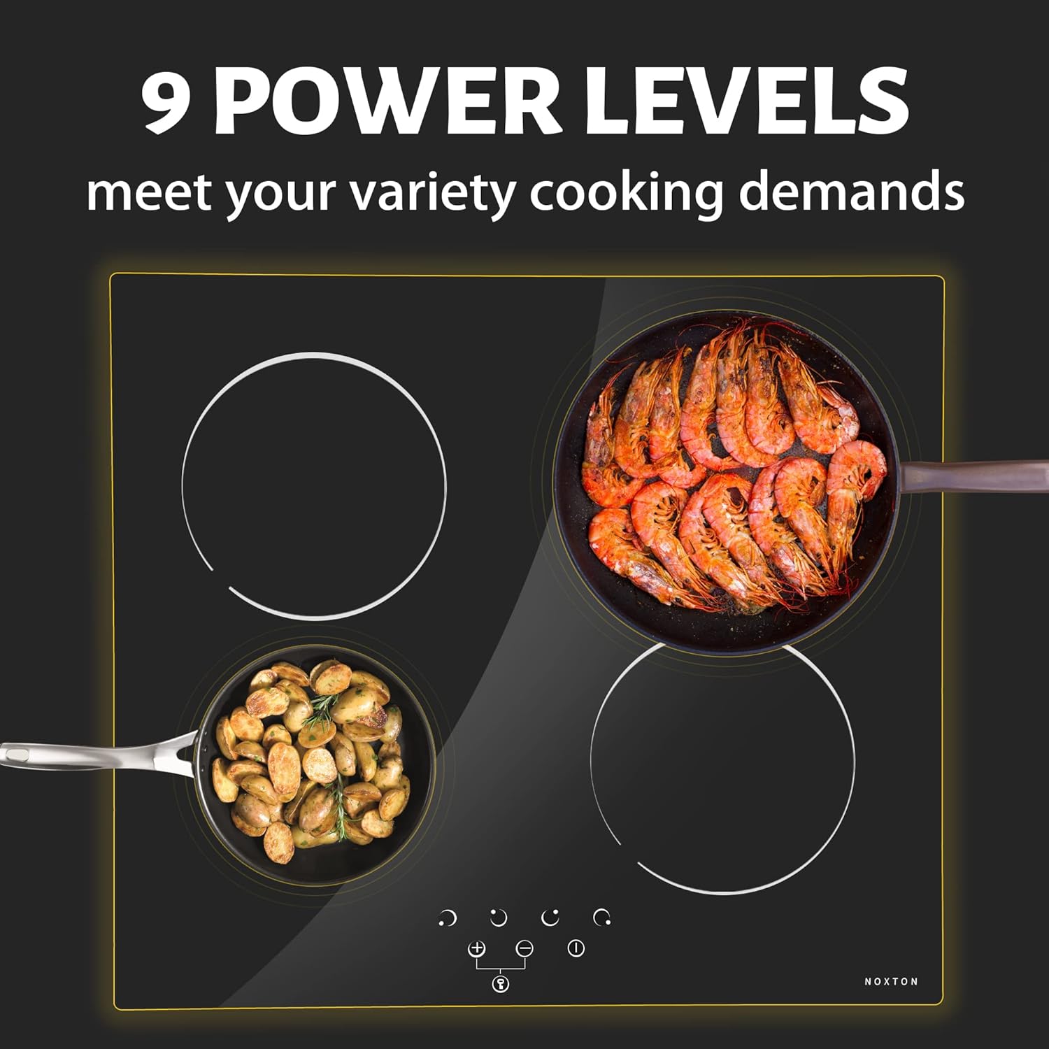 Noxton Piano Cottura 4 Fuochi Elettrico 6000W 60cm in Vetroceramica Cucina in Vetro Applicabile per Maggior Pentola con Controlli Touch Timer Serratura di Sicurezza [Classe di efficienza energetica A+++]