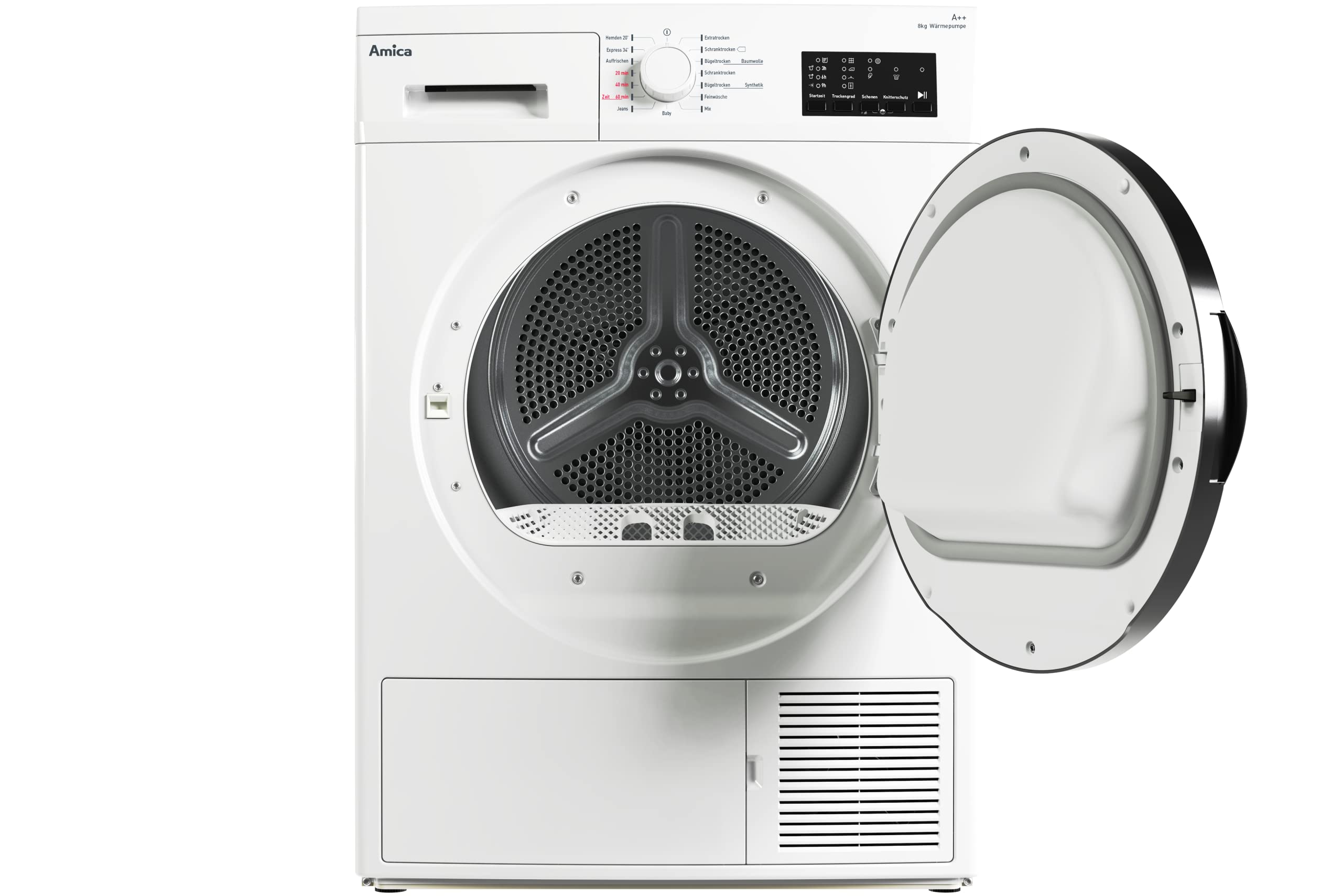 Amica Wärmepumpentrockner 8 kg 15 Programme Startzeitvorwahl LED‑Innenbeleuchtung Startzeitvorwahl umweltschonendes R290 Kältemittel – waermepumpentrockner