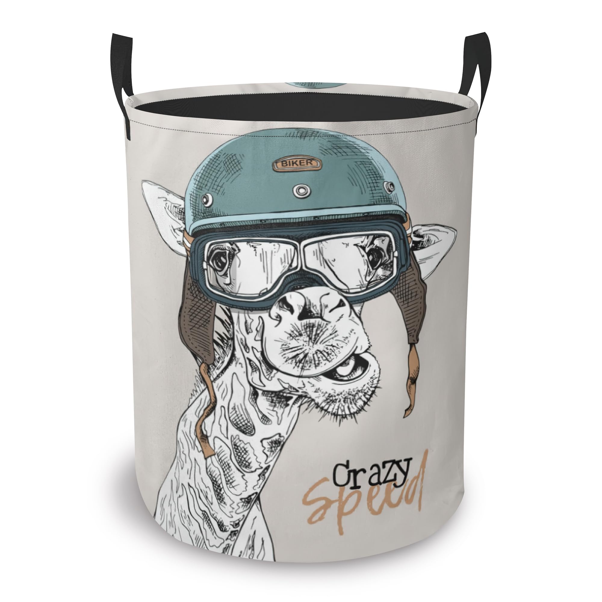 Funny Giraffe Laundry Basket-Large Foldable Hamper Holder Portable Tall Collapsible Laundry Hamper Storage Basket Bin with Handles, Canvas & Waterproof lining for Household Items
