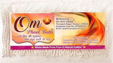 Om Phool Batti Twisted Long Cotton Double Wicks for Diya, Lambi Diya Batti for Pooja, Arti- 1200 Pcs (Pack of 1, White)