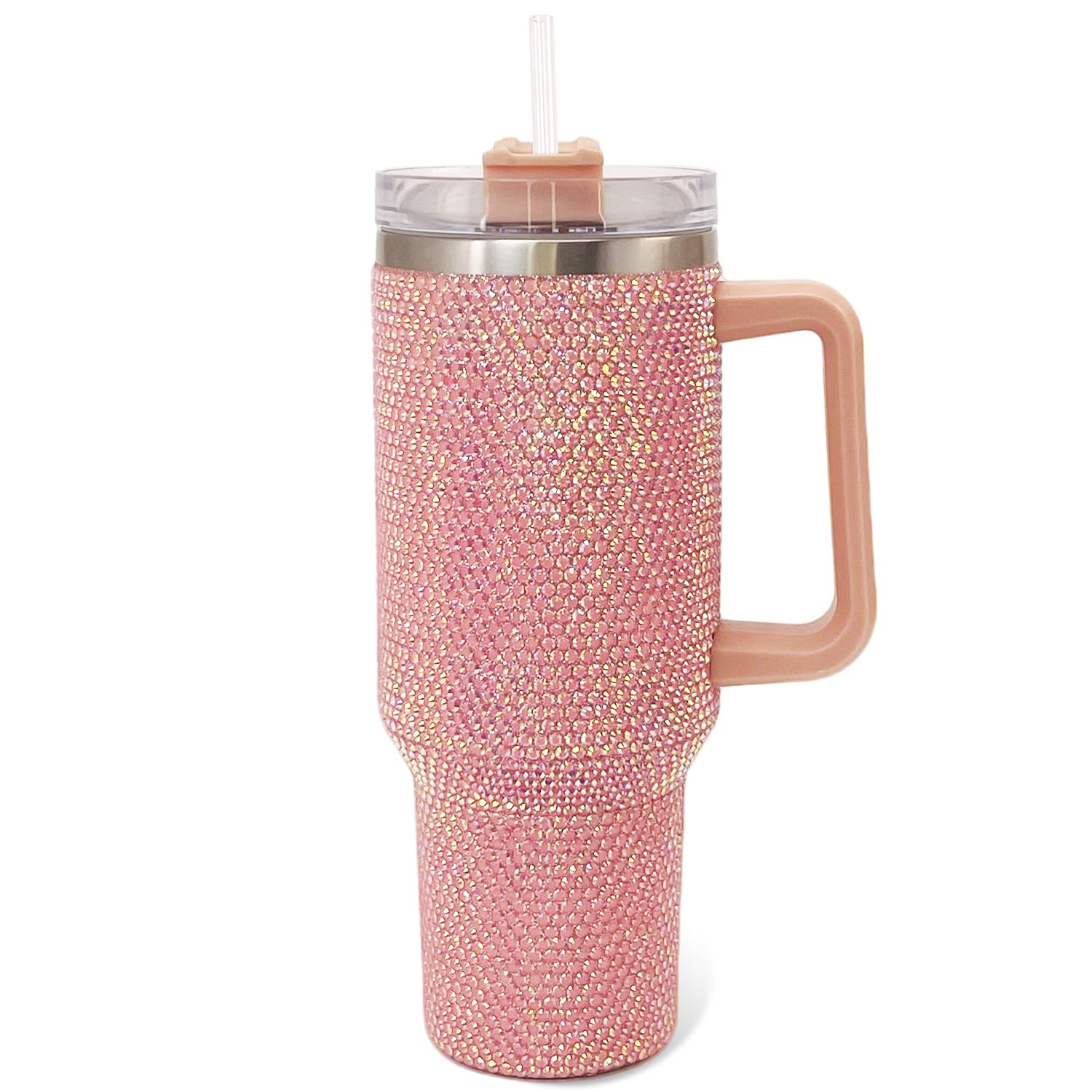 Amazon.com: Cupcupmore 40 oz Pink Bling Rhinestone Stainless Steel Sippy Tumbler  Glitter Vacuum Insulated Water Bottle with Straw & Lid &Handle,Sparkle Car  Cup Holder,Keeps Cold 12 Hours Drinks,Coffee : Home & Kitchen