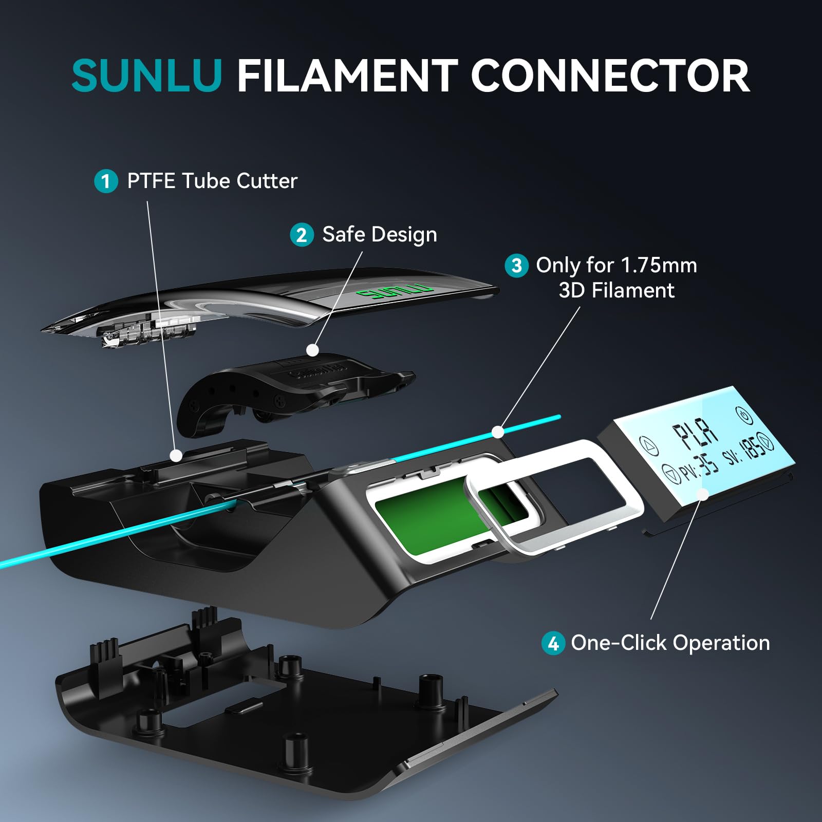 Filamentverbinder mit 200 PTFE Schlauch, SUNLU Filament Connector für 1,75mm 3d Drucker Filament, Filamentspleißer Kompatibel mit PLA PETG TPU ABS PA Nylon