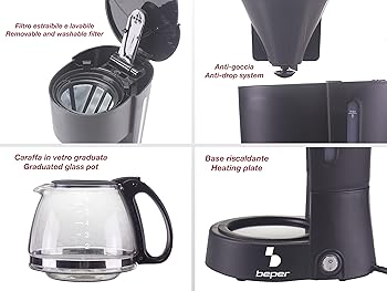 BEPER Cafetera Americana BEPER BC.060 Color Negro, 6 Tazas, de Goteo2