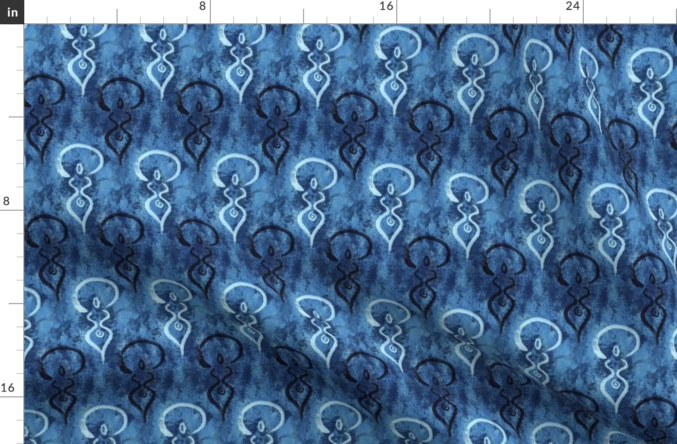 Spoonflower Fabric - Pagan Blue Painted Occult Mystical Printed on Organic Cotton Sateen Fabric by The Yard - Sewing Quilting Apparel Home Decor