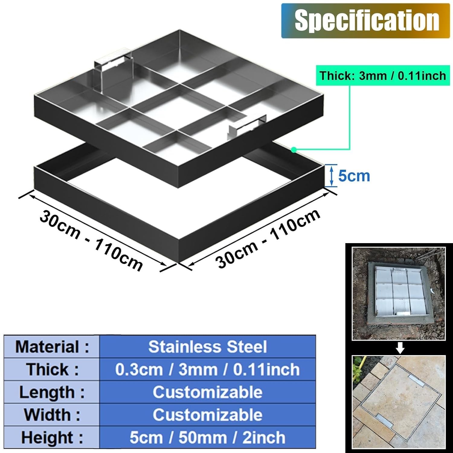 Tapa de tanque séptico de acero inoxidable resistente