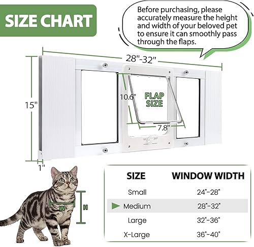 Miniatura 2 de Puerta para mascotas de tamaño completo para gatos y perros pequeños, se adapta a ventanas de 28 a 32 pulgadas de ancho, inserto de ventana de
