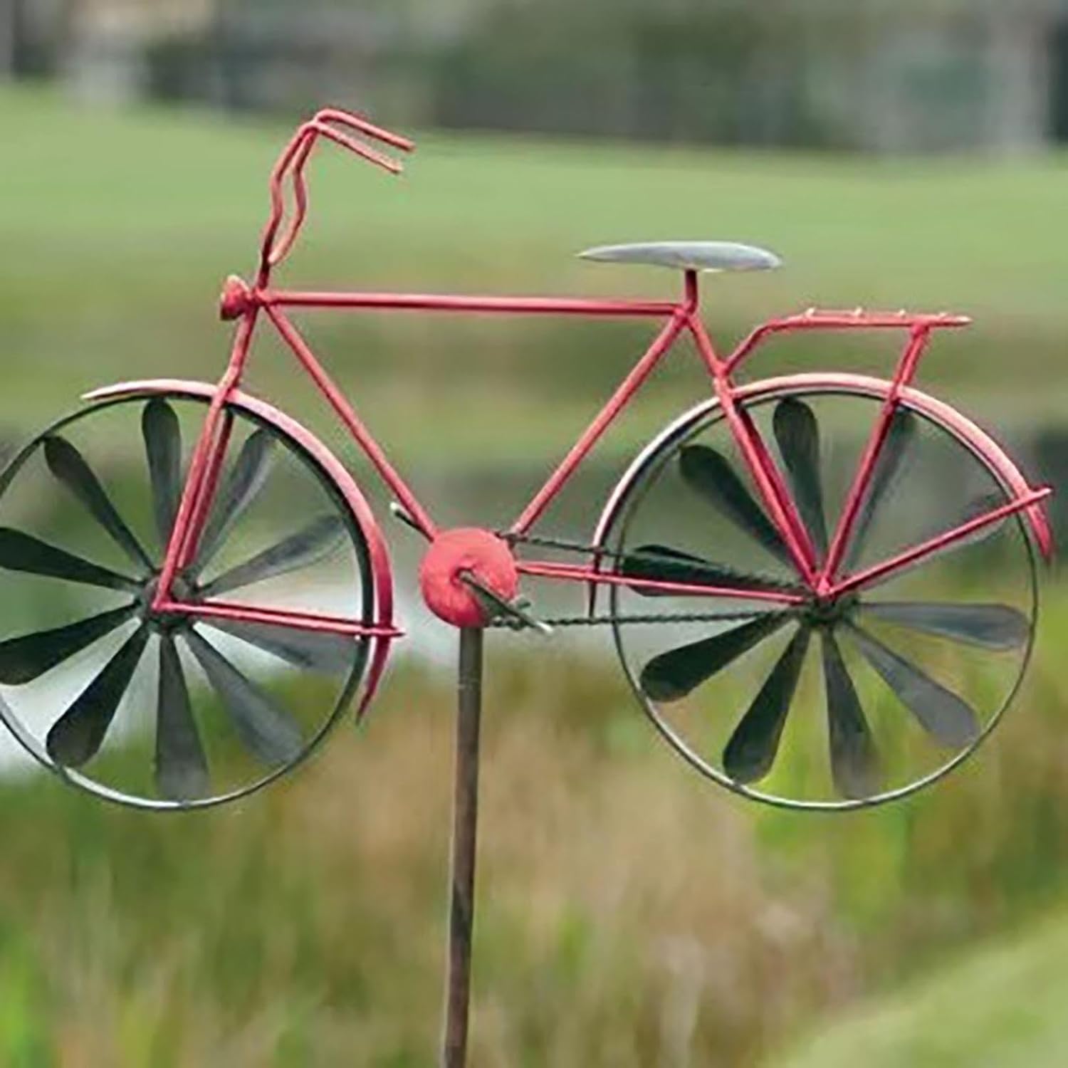 Metal Bicycle Wind Spinners, Vintage Garden Stake, Retro Bike Design, Kinetic, Red, Iron