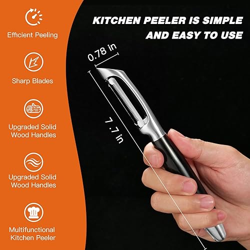 Miniatura 9 de KULUNER Pelador de verduras de patata de cocina con hoja giratoria de acero inoxidable, adecuado para frutas y verduras (grano de secoya)