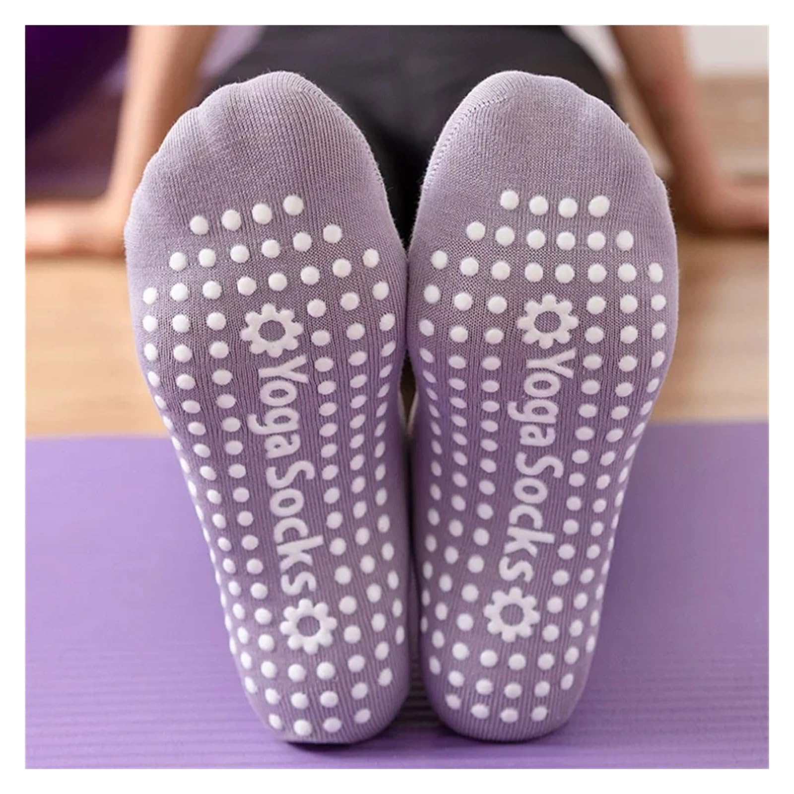 Yoga Pilates Socke 5 Paar Frauen Yoga Socken Silikon Anti-Slip Ballett Pilates Socken Frauen Backless Atmungsaktive Bandage Tanz Sport Socken(Khaki)