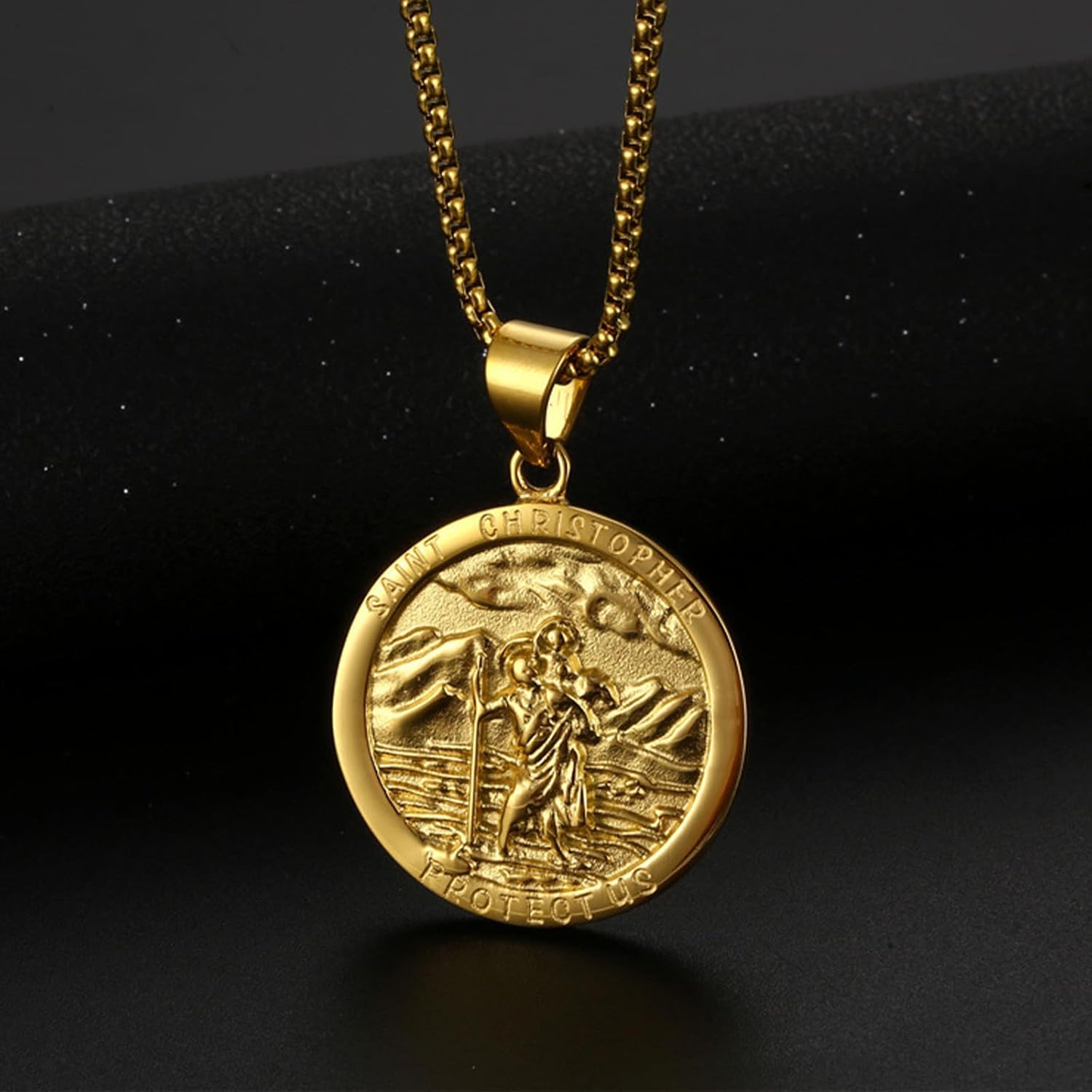 HETICA Saint Christopher Pendant Necklace, Stainless Steel Catholic Amulet Medal Protection Religious Amulet Jewelry for Men Women - Image 2