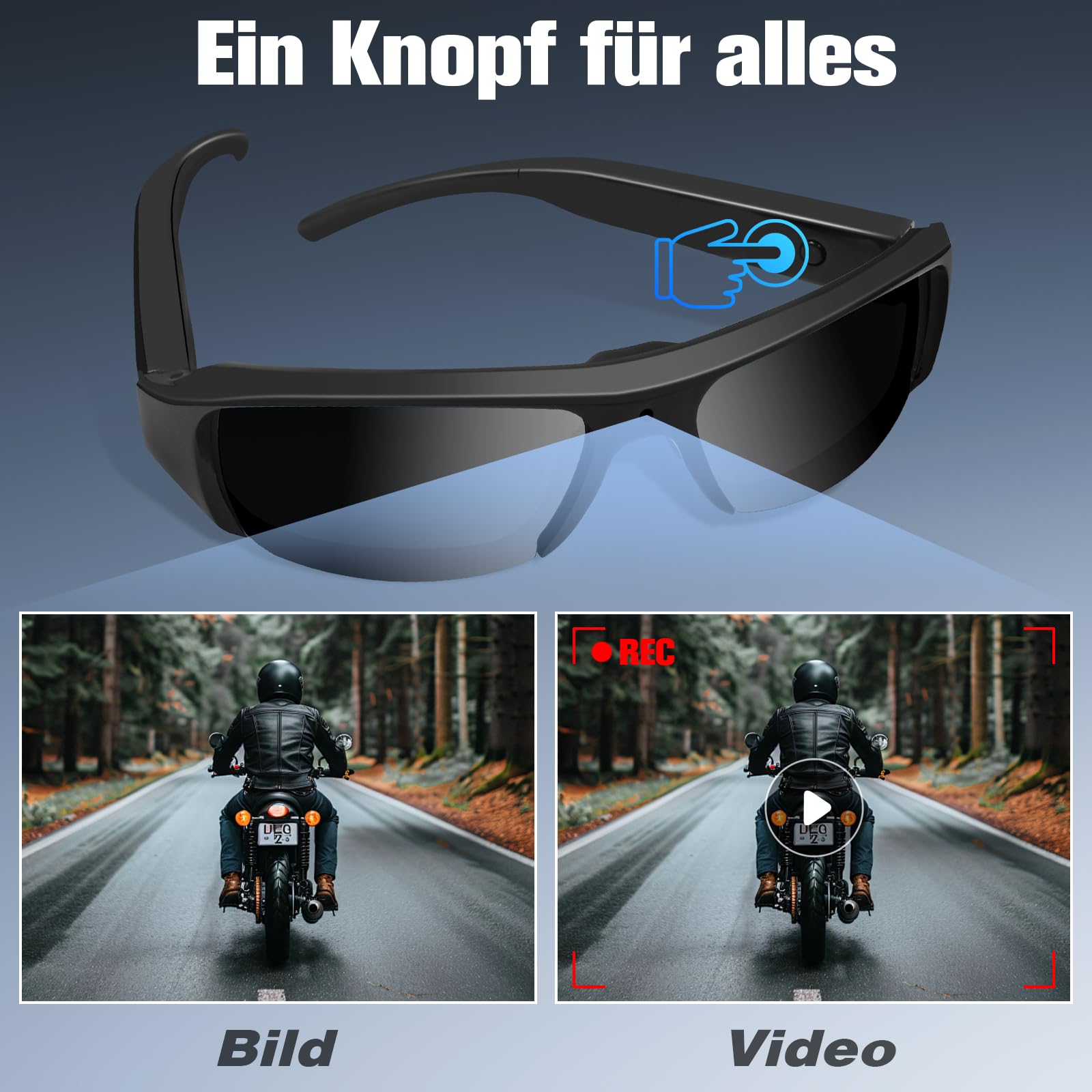 Klein Brillen Kamera HD 1080P, Tragbar Videorecorder ohne WLAN, Sonnenbrillen Action Kamera für Videoaufnahmen Für den Außeneinsatz mit 16GB Micro SD Karte