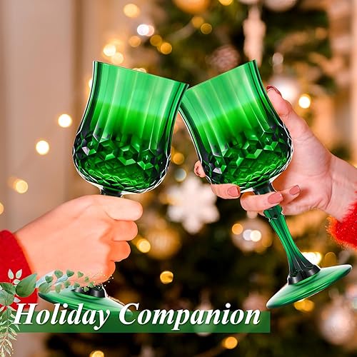 Miniatura 5 de Pinkunn 12 copas de vino de plástico verde de 7 onzas, reutilizables, copas de agua verdes, vasos de plástico vintage, aptos para lavavajillas, para