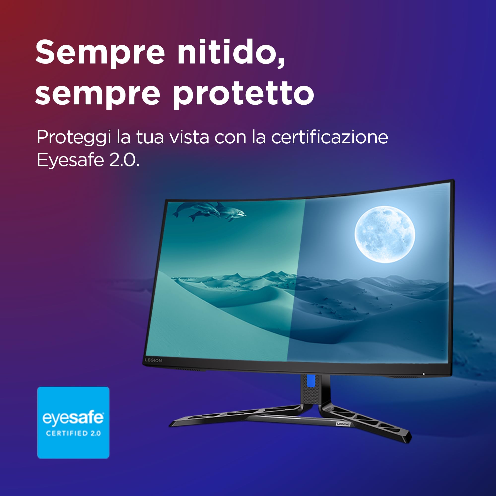 Lenovo Legion R32qc-30 Monitor Gaming Curvo 31.5" QHD (2560x1440), VA, 0.5ms, 180Hz, Altoparlanti, Regolabile, AMD FreeSync, HDMI 2.1 + DP